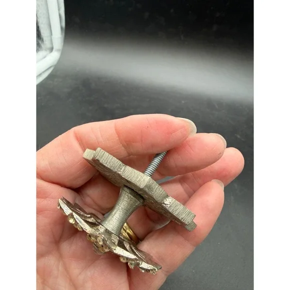 Vintage Floral Rhinestone Drawer Pull Silver Tone Rosette Cabinet Knob Hardware - Picture 6 of 7